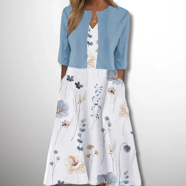 "Elegantes 2-teiliges Damenkleid in schmeichelhaftem Schnitt, luxuriöser Stoff, ideal für zeitlose Eleganz bei jedem Anlass."