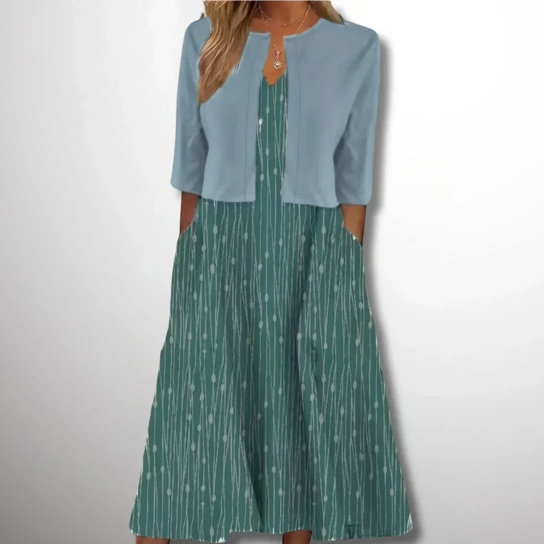 "Elegantes 2-teiliges Damenkleid in schmeichelhaftem Schnitt, luxuriöser Stoff, ideal für zeitlose Eleganz bei jedem Anlass."