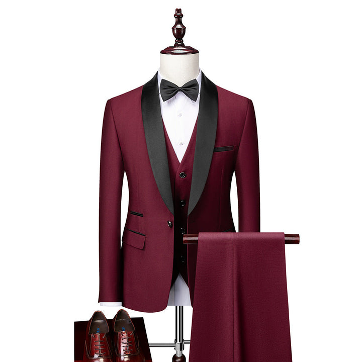 Elegantes 3-teiliges Herrenanzug-Set Slim Fit, einreihiger Blazer, Weste, Hose, aus hochwertiger Wolle, ideal für Anlässe.