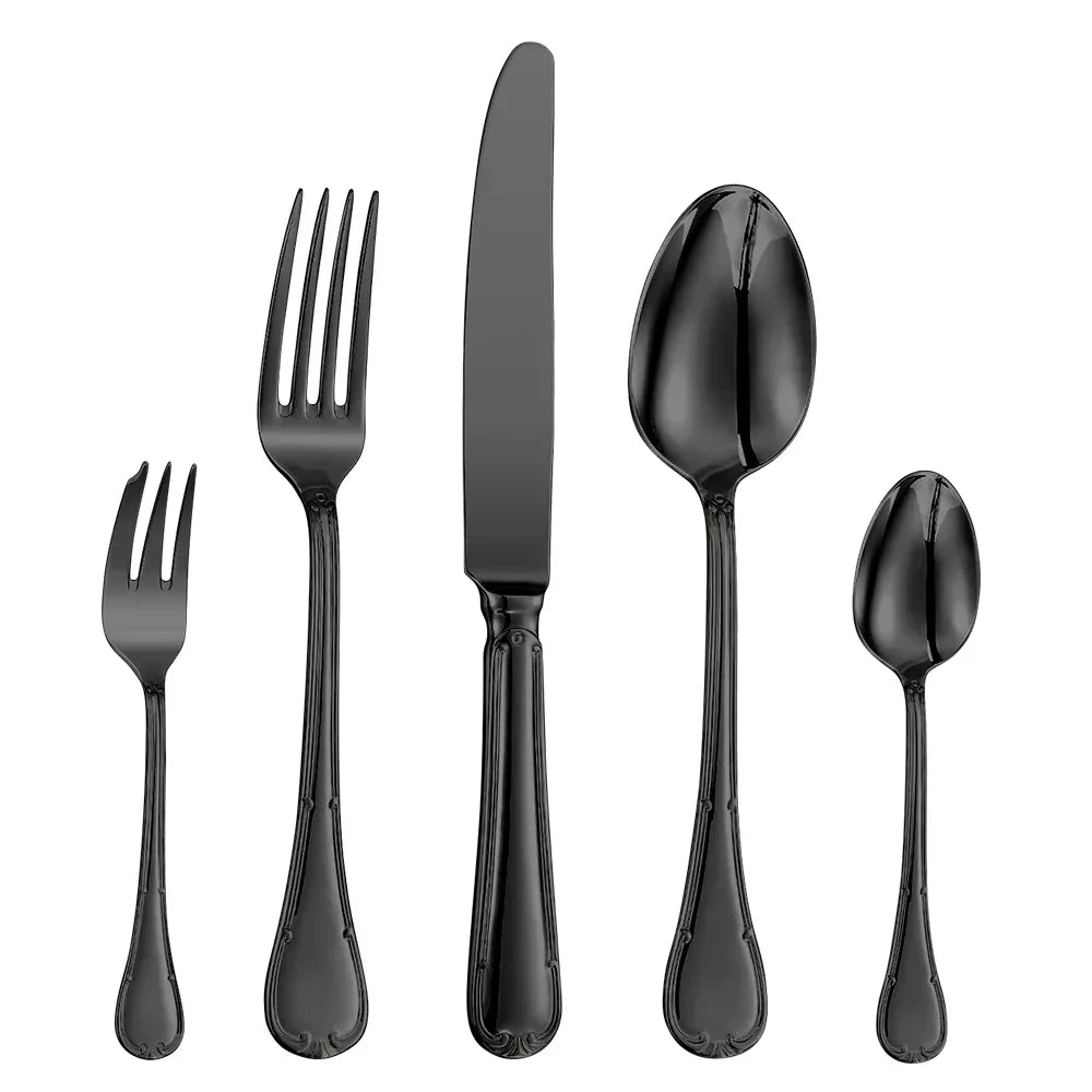 "Elegantes Besteckset aus Edelstahl mit glattem Design, abgerundeten Griffen. Perfekt für stilvolles Essen und Dekoration."