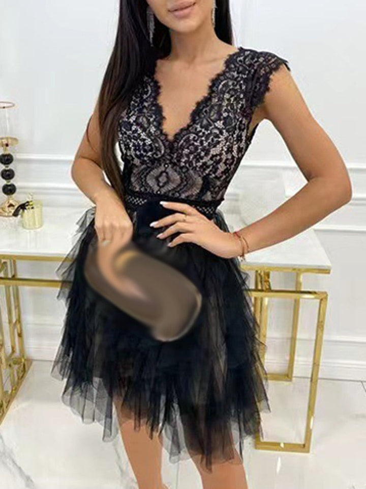 Elegantes Chiffon-Cocktailkleid für Damen mit Rüschen, verführerische Details, ideal für Partys, Hochzeiten, fließender Stoff