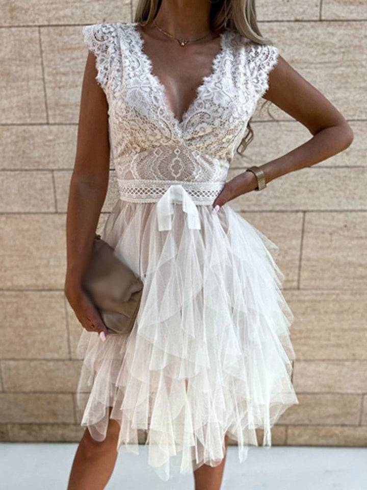 Elegantes Chiffon-Cocktailkleid für Damen mit Rüschen, verführerische Details, ideal für Partys, Hochzeiten, fließender Stoff