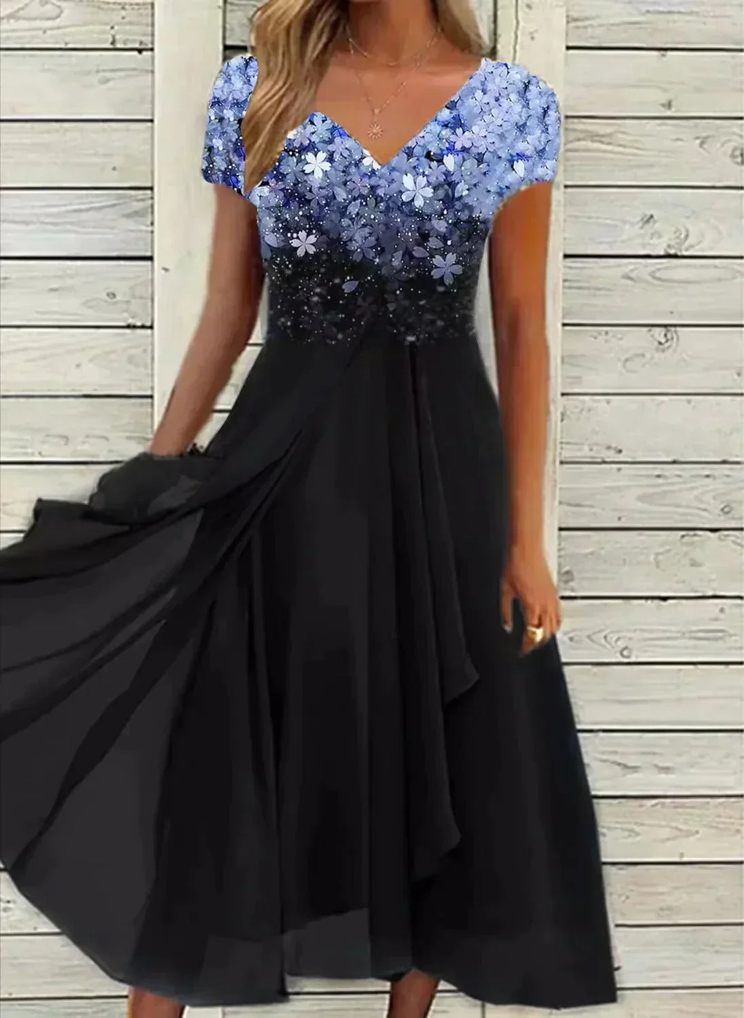 Elegantes Chiffon-Damenkleid in verschiedenen Farben, betont die Silhouette, ideal für festliche Anlässe und Partys.