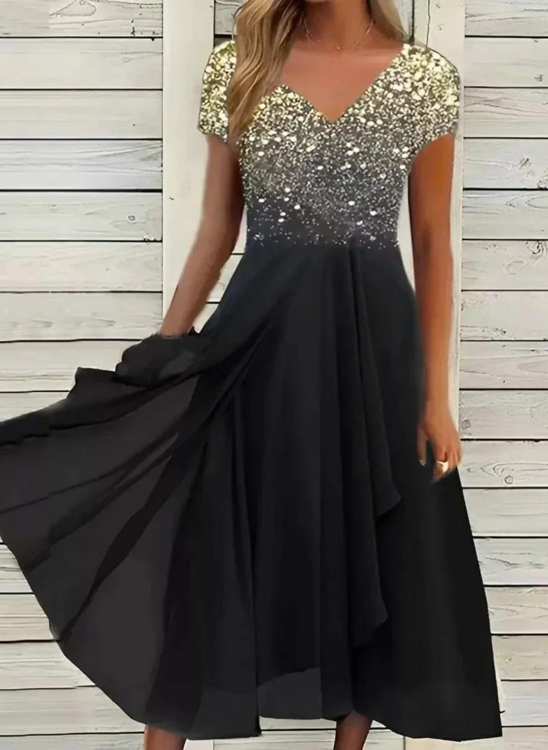Elegantes Chiffon-Damenkleid in verschiedenen Farben, betont die Silhouette, ideal für festliche Anlässe und Partys.