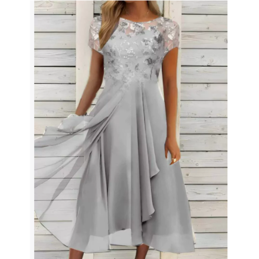 Elegantes Damen-Abendkleid mit Blumendruck und 3/4 Ärmeln, feminine Passform, ideal für formelle Anlässe