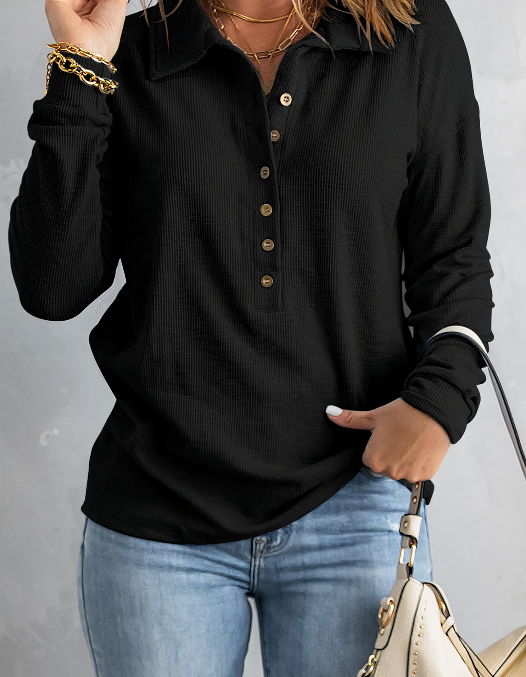 "Elegantes Damen Langarm-Poloshirt, dehnbar, in klassischen Farben, ideal für Büro und Freizeit."