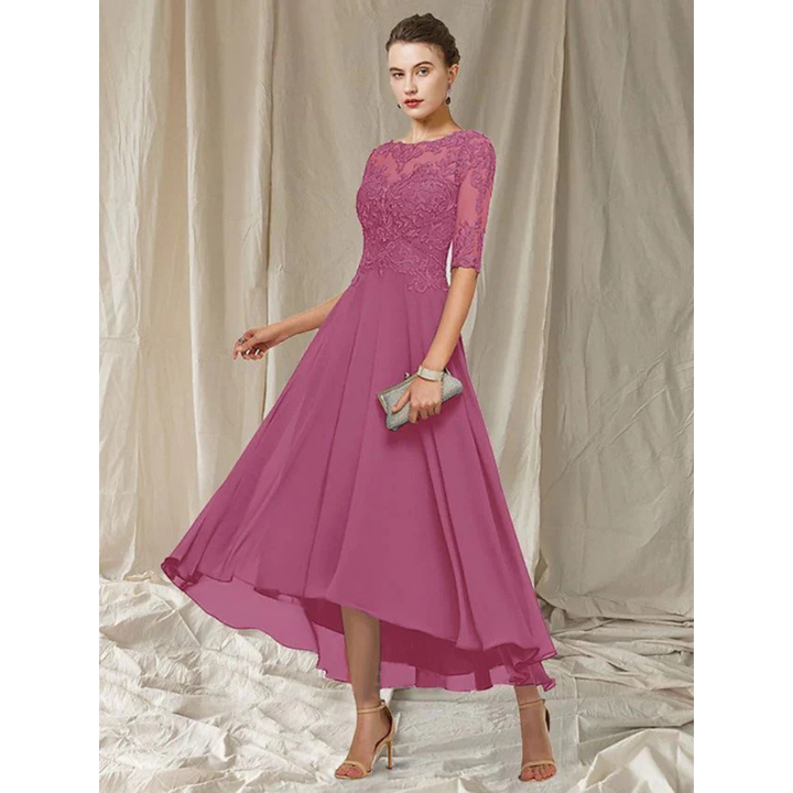 Elegantes Damen-Midi-Kleid mit 3/4-Ärmeln, schmeichelnde Silhouette, vielseitige Länge, perfekt für besondere Anlässe.