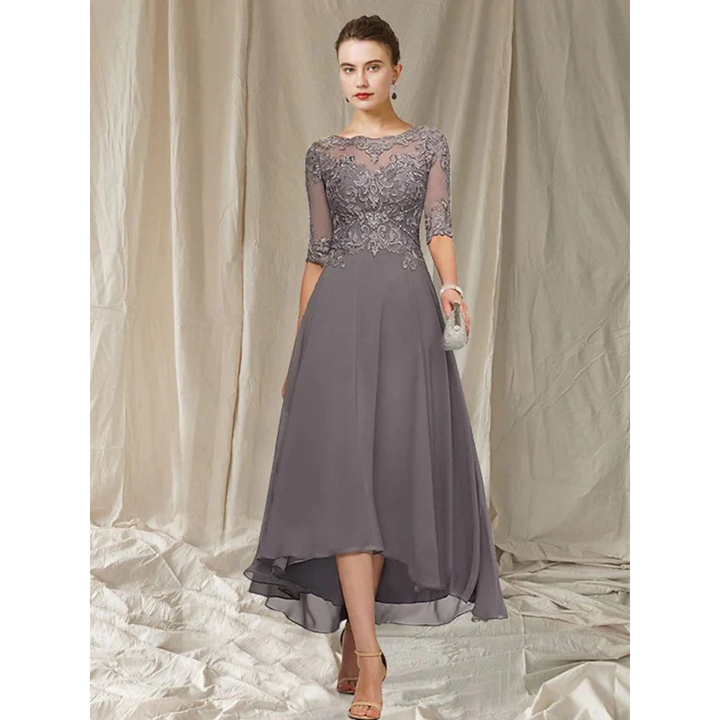 Elegantes Damen-Midi-Kleid mit 3/4-Ärmeln, schmeichelnde Silhouette, vielseitige Länge, perfekt für besondere Anlässe.