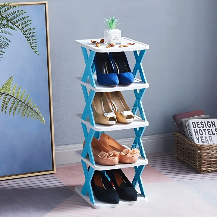 "Elegantes faltbares Schuhregal, platzsparend und multifunktional, perfekt für kleine Räume und Flure in modernem Design."