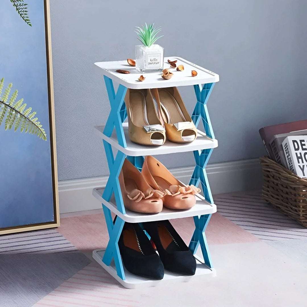 "Elegantes faltbares Schuhregal, platzsparend und multifunktional, perfekt für kleine Räume und Flure in modernem Design."