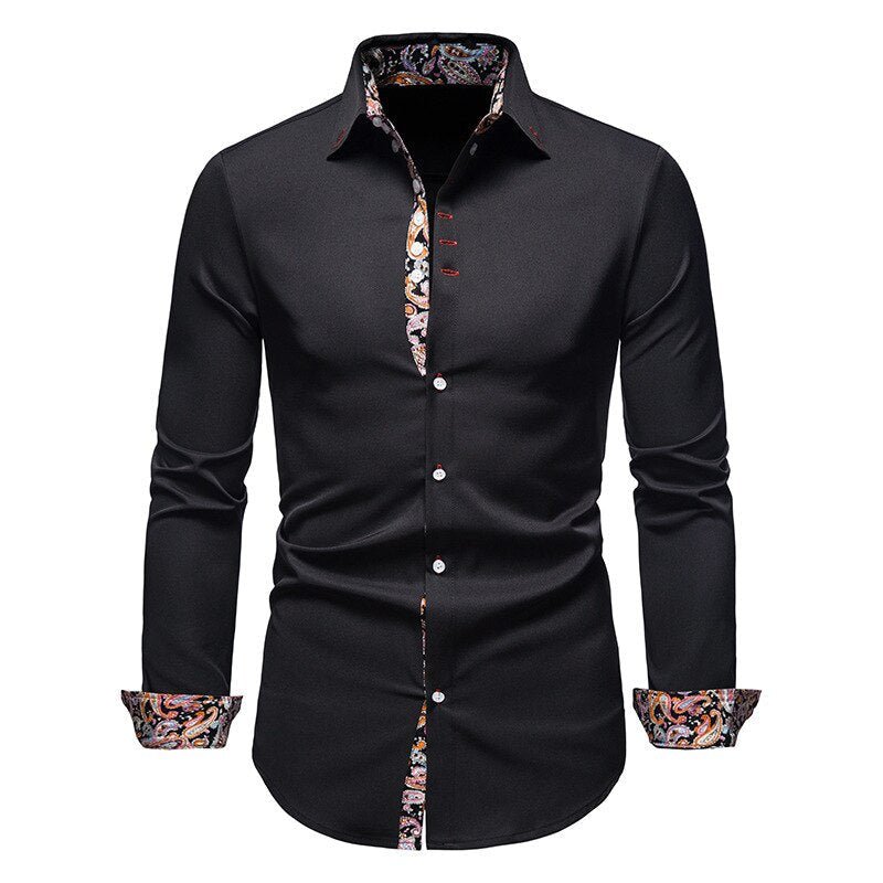 "Elegantes Herren-Paisley-Hemd mit langen Ärmeln, perfekt für smart-casual Look in verschiedenen Farben."