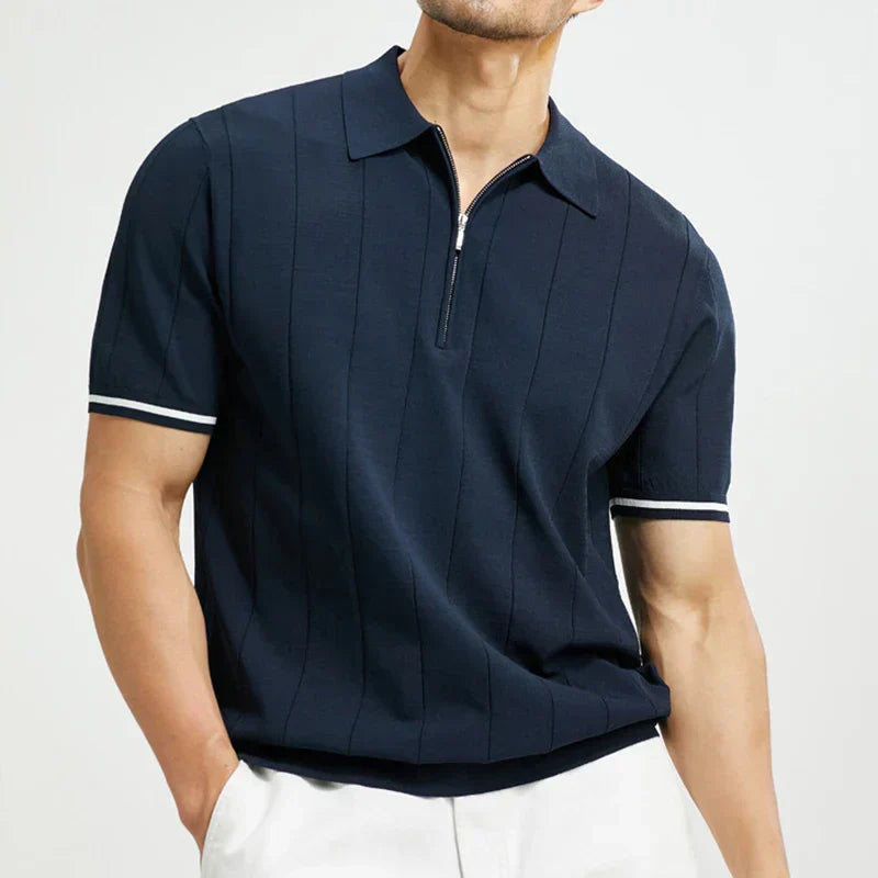 Elegantes Herren Polo Shirt, Dunkelblau, mit klassischem Kragen und Reißverschluss, stilvolles Design für vielfältige Anlässe
