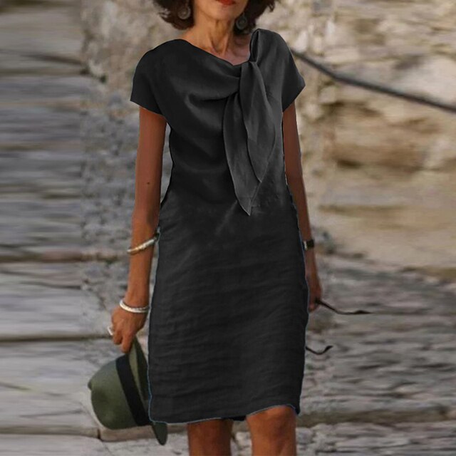 Elegantes, kurzärmliges Damen-Minikleid mit V-Ausschnitt, ideal für formelle Anlässe und Cocktailempfänge.