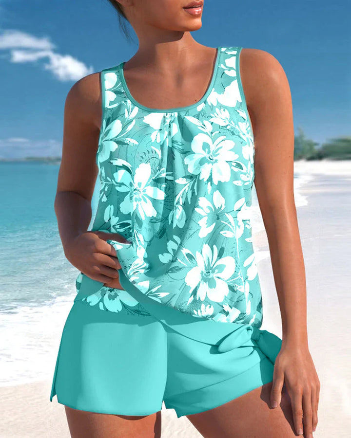 Elegantes, zweiteiliges Damen Tankini-Set in modernem Design, ideal für Sommer, Strand und Pool; stilvoll und komfortabel.