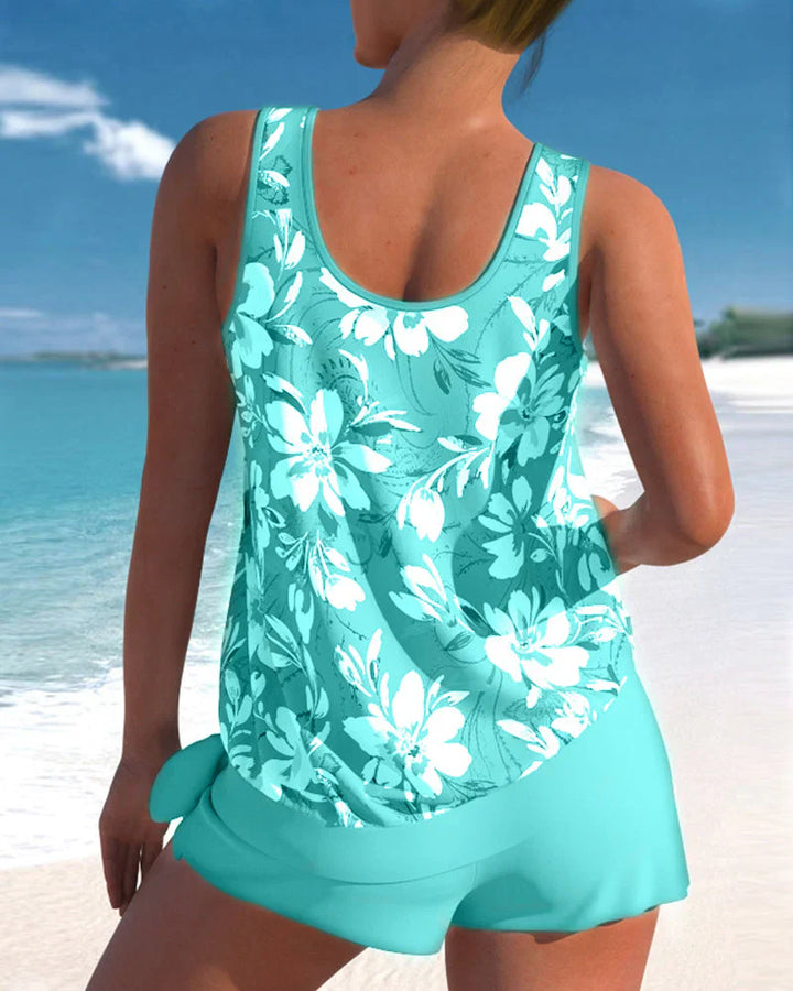 Elegantes, zweiteiliges Damen Tankini-Set in modernem Design, ideal für Sommer, Strand und Pool; stilvoll und komfortabel.