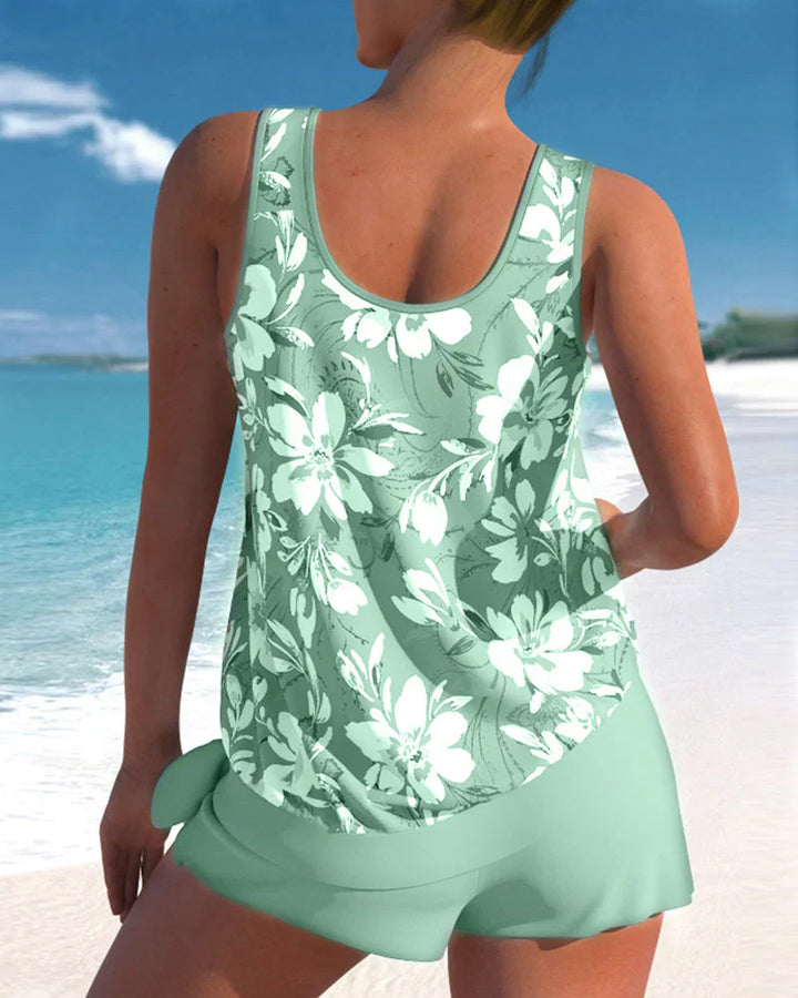 Elegantes, zweiteiliges Damen Tankini-Set in modernem Design, ideal für Sommer, Strand und Pool; stilvoll und komfortabel.