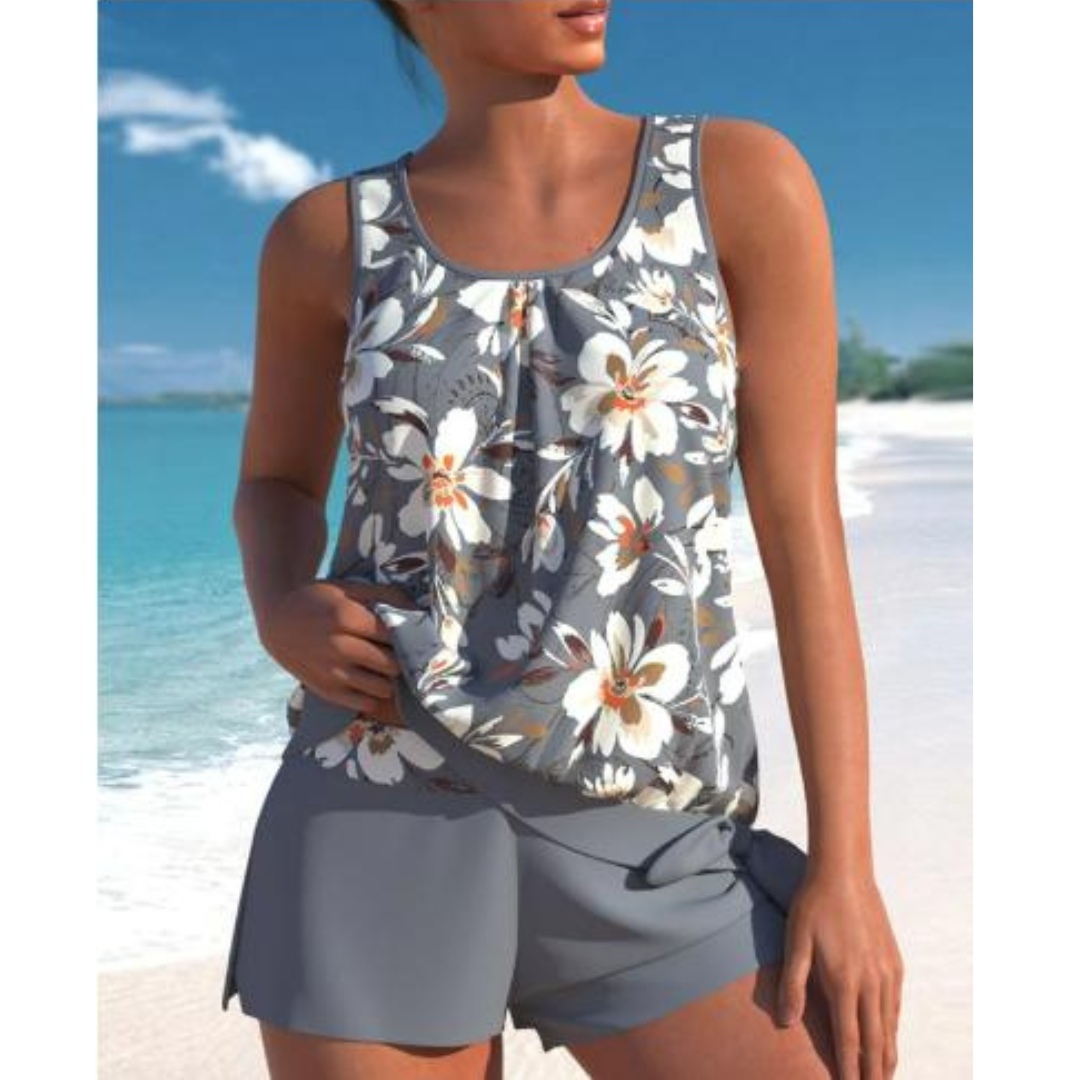 Elegantes, zweiteiliges Damen Tankini-Set in modernem Design, ideal für Sommer, Strand und Pool; stilvoll und komfortabel.