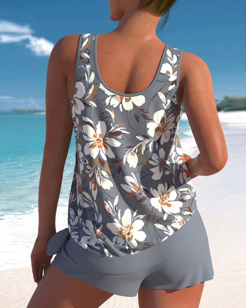 Elegantes, zweiteiliges Damen Tankini-Set in modernem Design, ideal für Sommer, Strand und Pool; stilvoll und komfortabel.