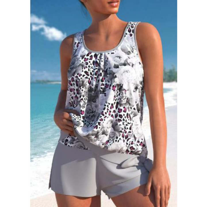 Elegantes, zweiteiliges Damen Tankini-Set in modernem Design, ideal für Sommer, Strand und Pool; stilvoll und komfortabel.