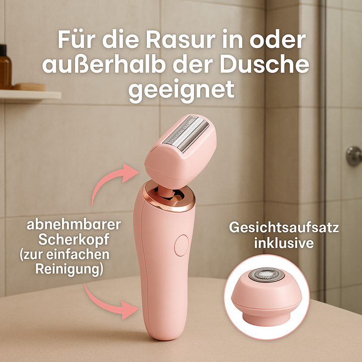 Elektrischer Rasierer für empfindliche Haut mit sanfter, gründlicher Haarentfernung, ideal für Nass- oder Trockenrasur.