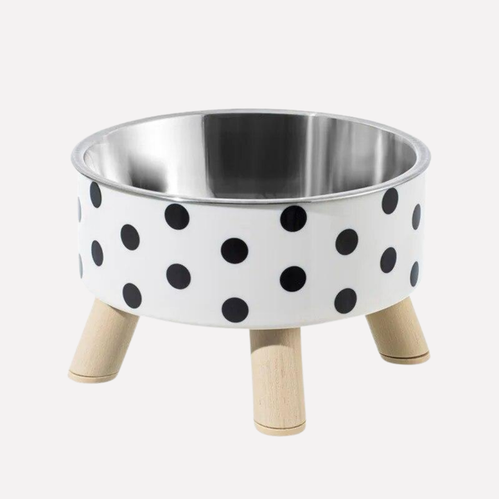 Elevated cat feeder with two white bowls designed for improved digestion, durable plastic