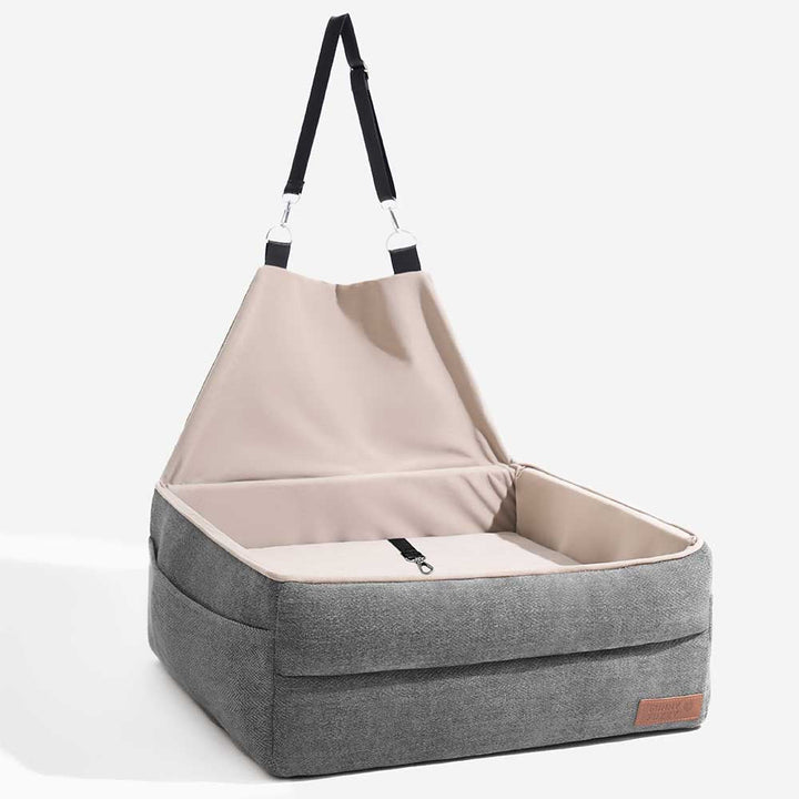 Pet travel bed for cars, elevated and cushioned, providing ultimate dog comfort and safety