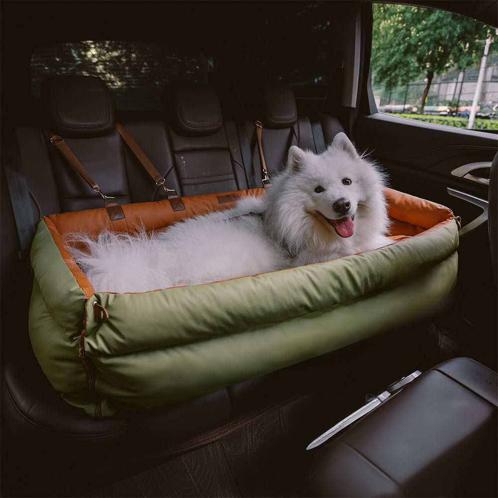 Medium dog car booster seat, faux leather, elevated design for comfortable and safe journeys