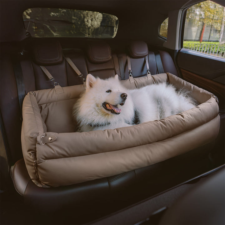 Washable faux leather dog car seat, elevated booster for small to medium pet travel comfort