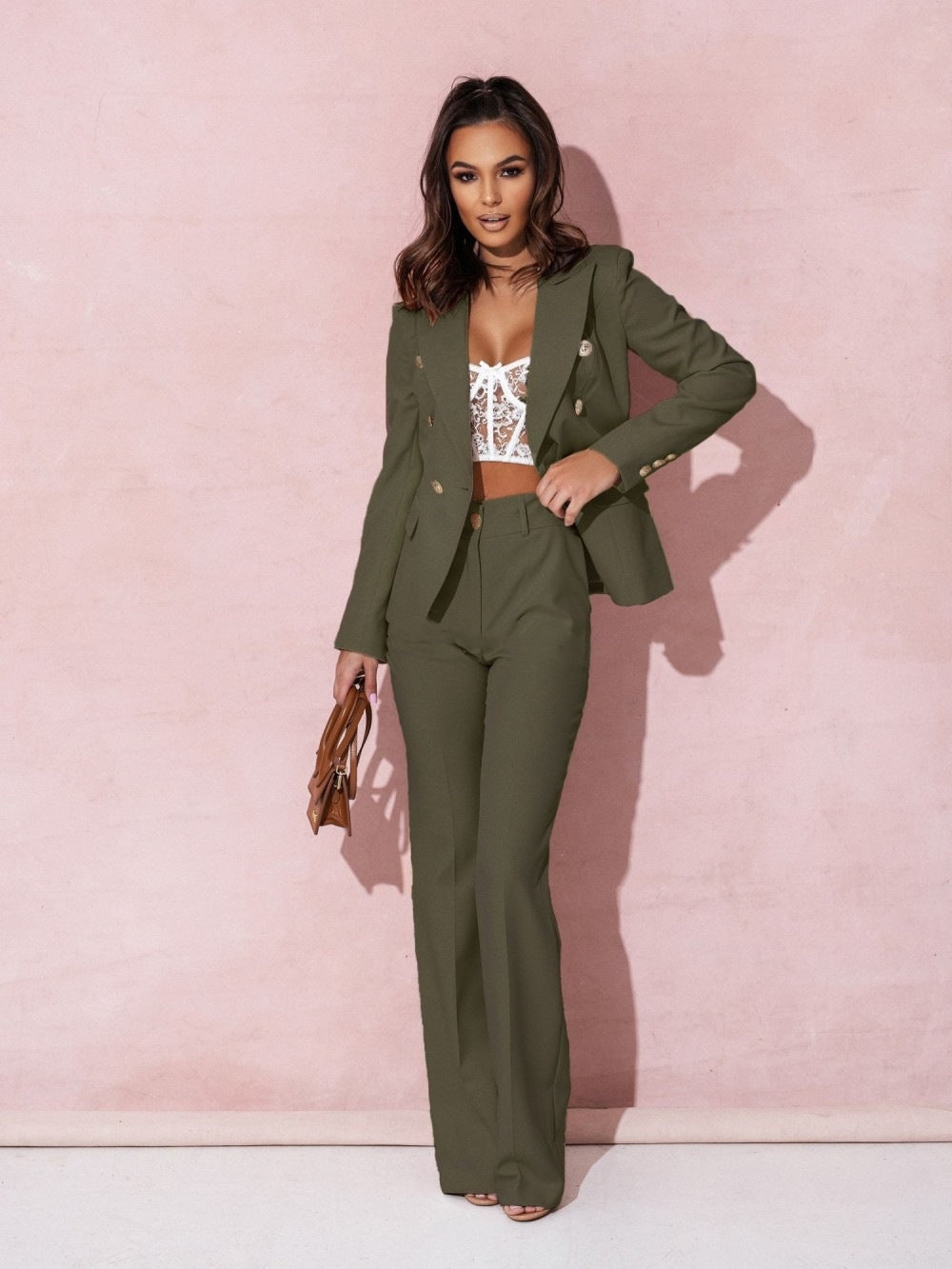 "Elisea Damen Blazer Set, elegant mit zeitlosem Schnitt; grauer Blazer und Hose, perfekte Wahl für Sommeranlässe."