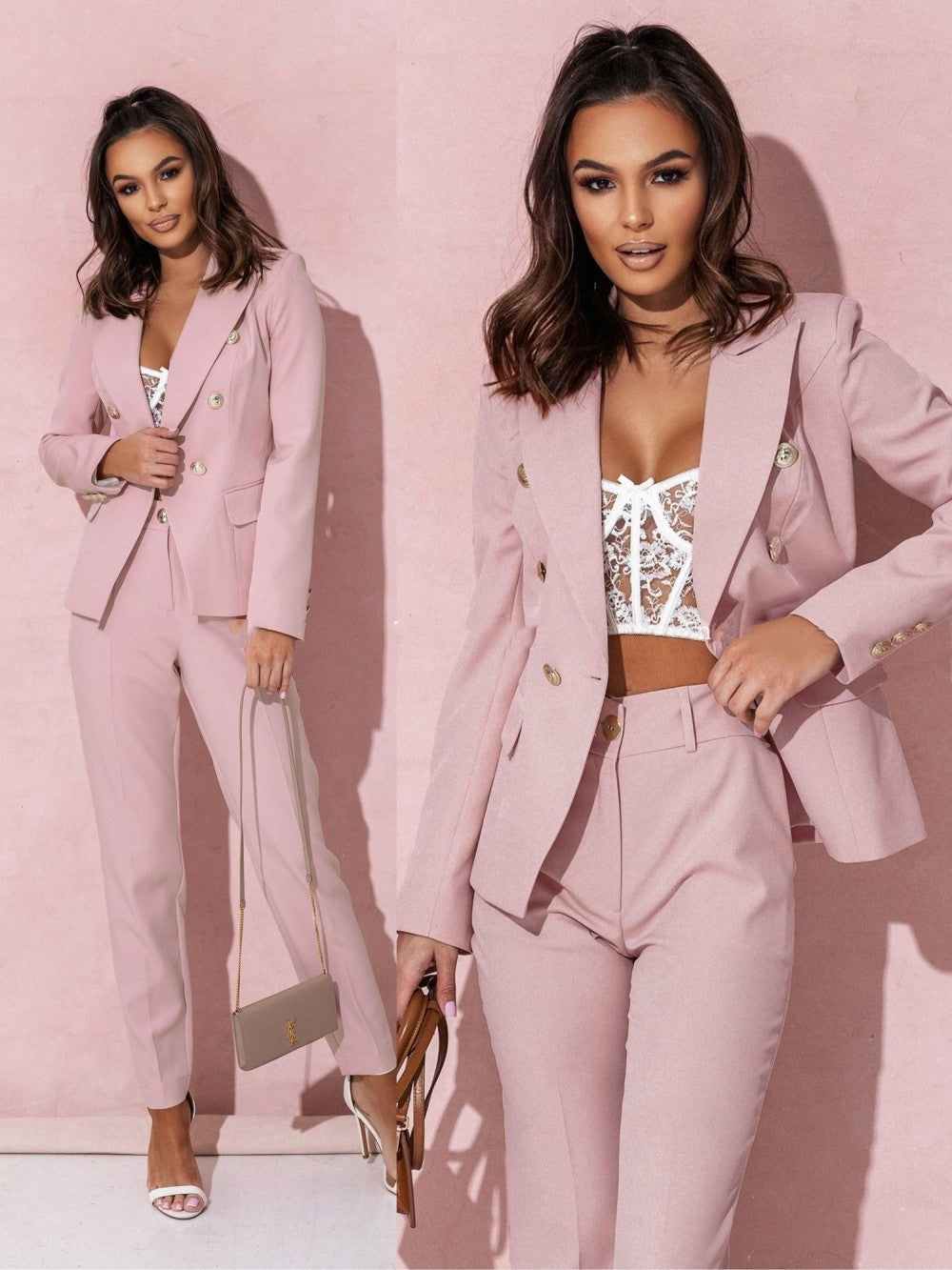 "Elisea Damen Blazer Set, elegant mit zeitlosem Schnitt; grauer Blazer und Hose, perfekte Wahl für Sommeranlässe."