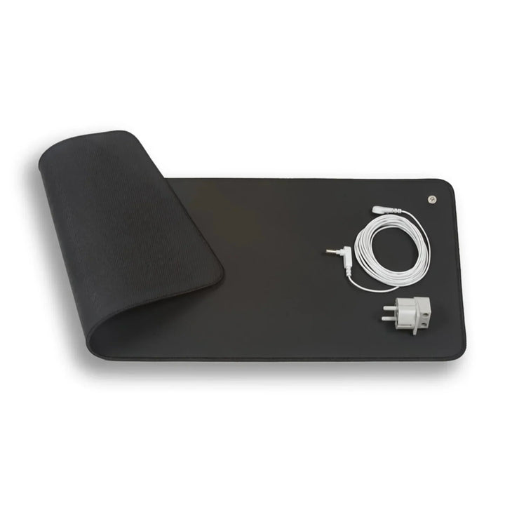 Erdungsmatte aus Carbonleder zur EMF-Reduktion, elegante schwarz-graue Matte für besseren Elektrosmog-Schutz und Wohlbefinden
