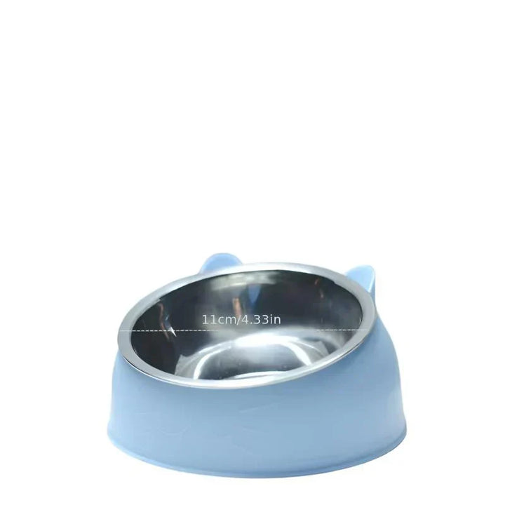 Cat bowl stand with stainless steel bowl, elevated for pet health.