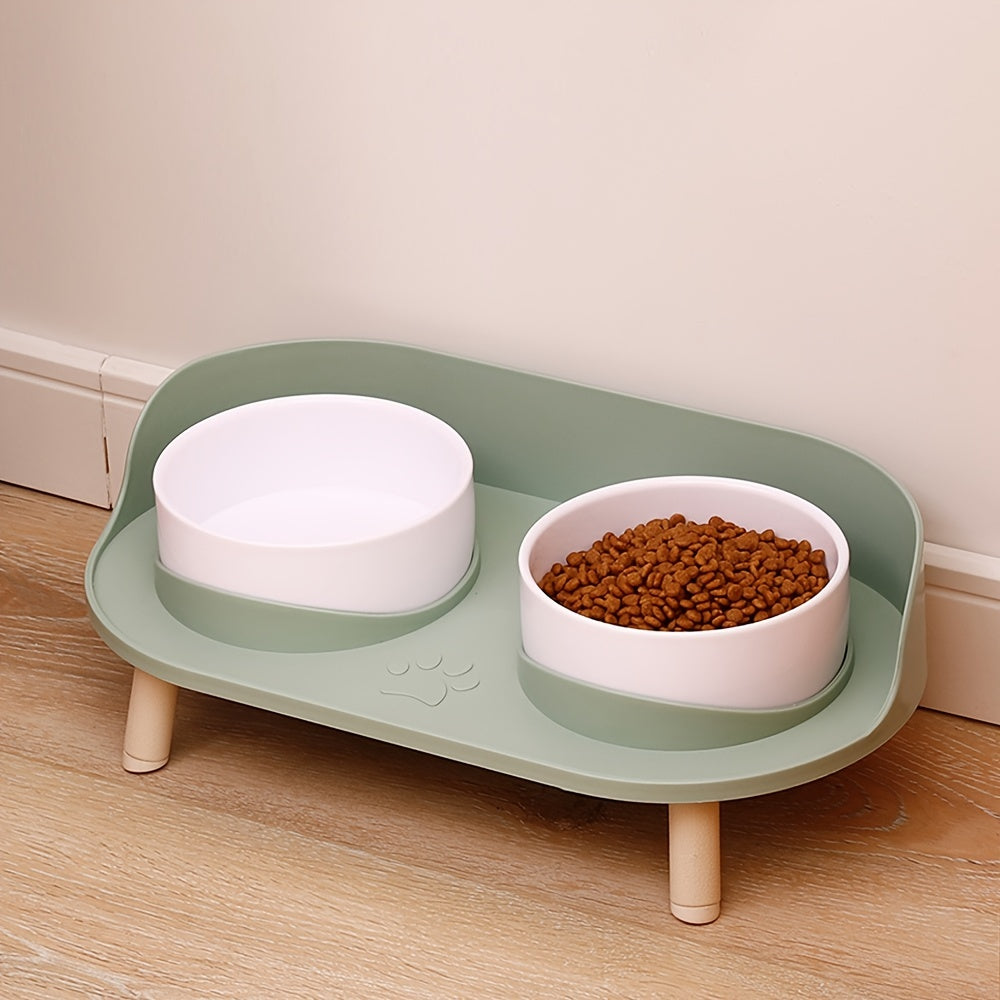 Stylish elevated cat feeder and double dog food bowl in white, perfect for ergonomic pet dining