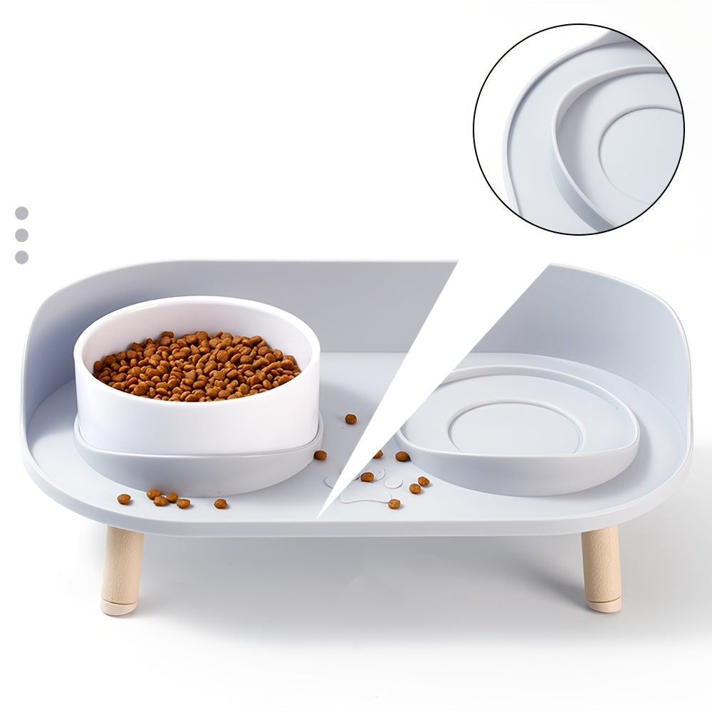 Front view of an elevated double pet bowl designed for comfortable and healthy feeding of pets