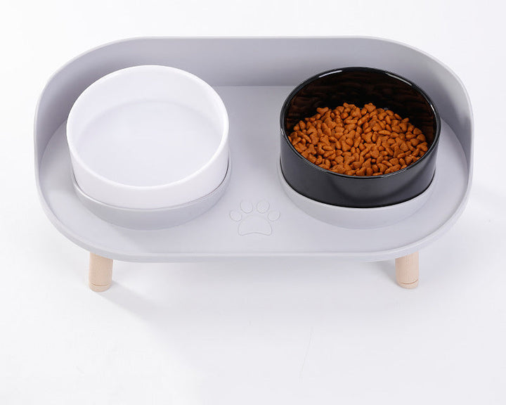 Modern elevated double pet bowls, a practical and ergonomic pet supply for cats and dogs