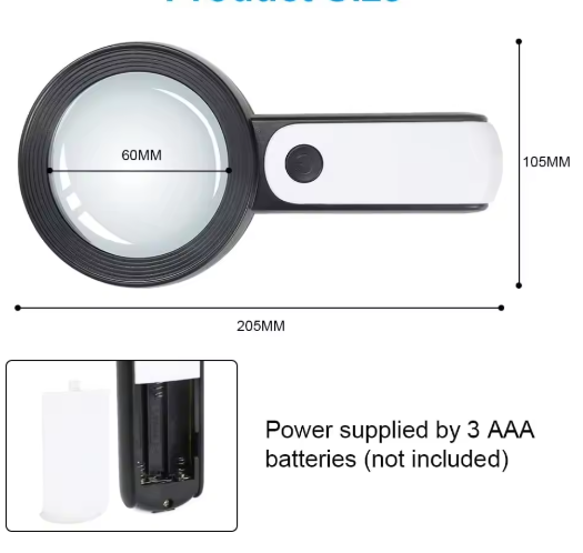 "Ergonomische 30x Vergrößerungslupe mit LED-Beleuchtung, ideal für Senioren, kompakt und benutzerfreundlich gestaltet."