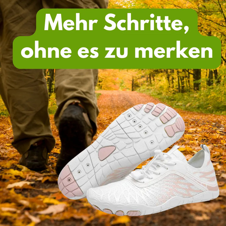 "Ergonomische Barfußschuhe für Frauen, atmungsaktives Material, breiter Zehenraum, designed für gesunde Bewegung und Komfort"