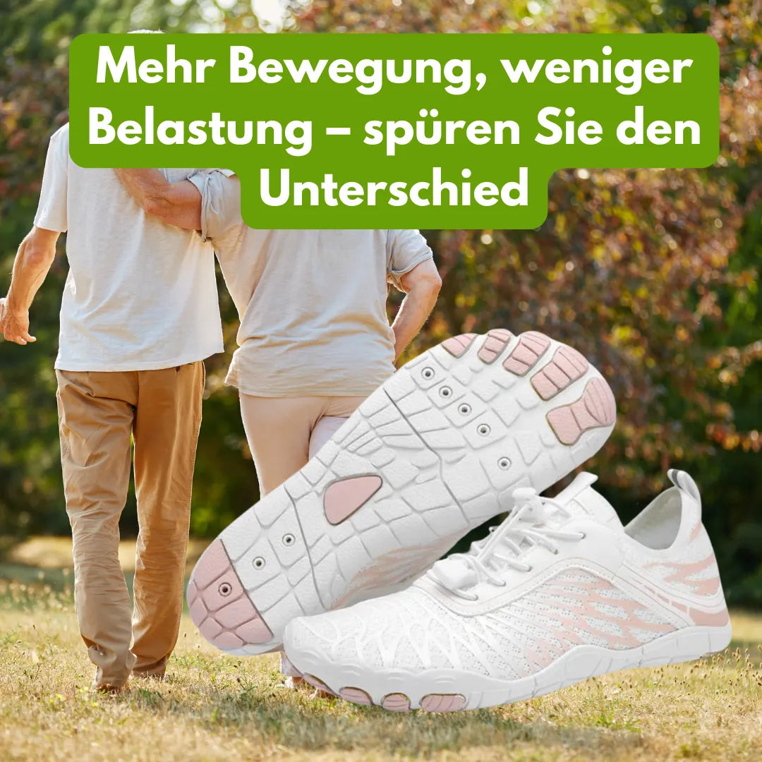 "Ergonomische Barfußschuhe für Frauen, atmungsaktives Material, breiter Zehenraum, designed für gesunde Bewegung und Komfort"