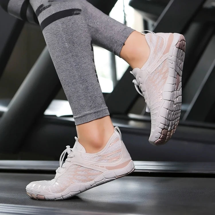 "Ergonomische Barfußschuhe für Frauen, atmungsaktives Material, breiter Zehenraum, designed für gesunde Bewegung und Komfort"