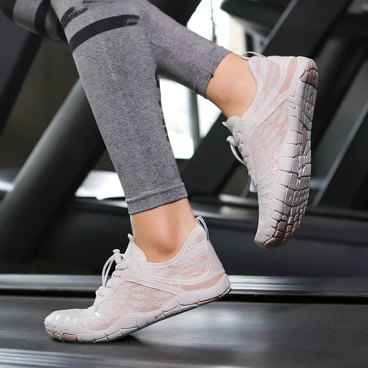 "Ergonomische Barfußschuhe für Frauen, atmungsaktives Material, breiter Zehenraum, designed für gesunde Bewegung und Komfort"