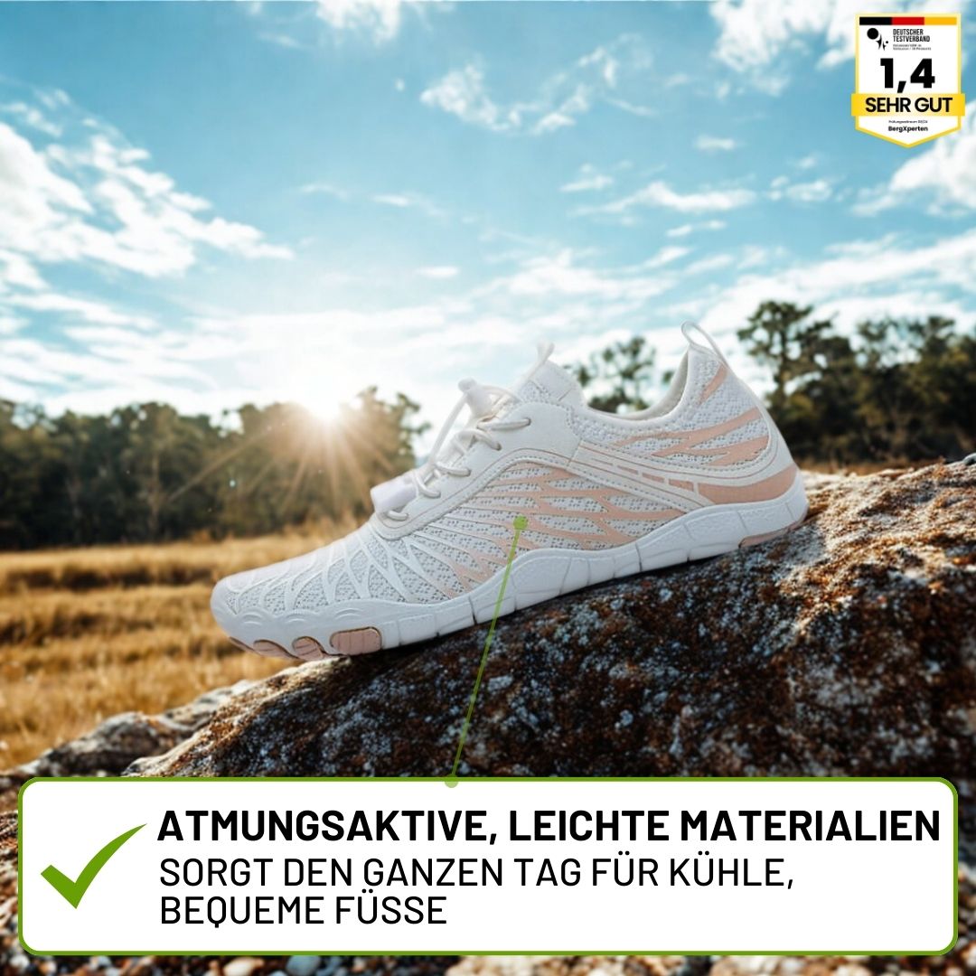 "Ergonomische Barfußschuhe für Frauen, atmungsaktives Material, breiter Zehenraum, designed für gesunde Bewegung und Komfort"