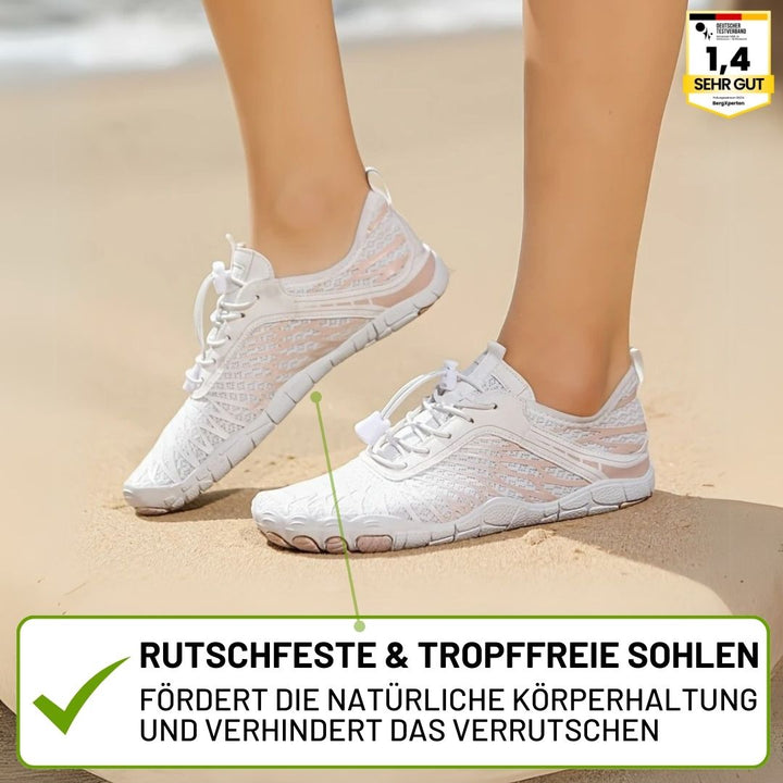 "Ergonomische Barfußschuhe für Frauen, atmungsaktives Material, breiter Zehenraum, designed für gesunde Bewegung und Komfort"