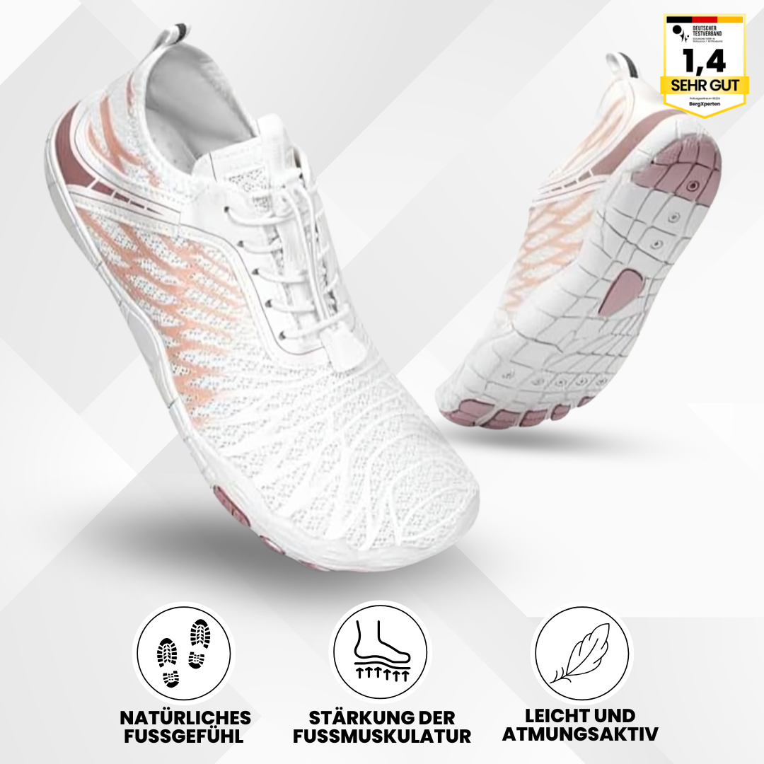 "Ergonomische Barfußschuhe für Frauen, atmungsaktives Material, breiter Zehenraum, designed für gesunde Bewegung und Komfort"