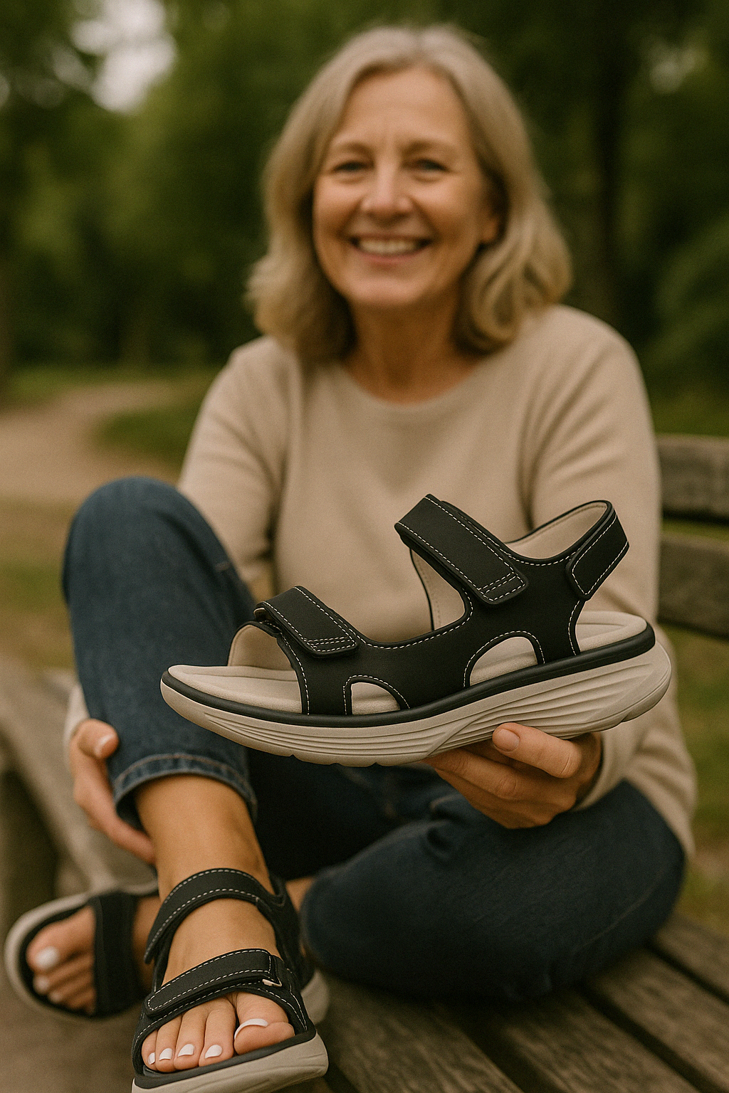 "Ergonomische beige Damensandalen mit anatomischem Fußbett, luftigem Design und flexiblen Riemen für optimalen Komfort"