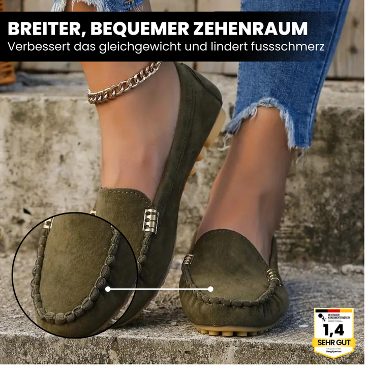 Ergonomische Damen-Komfortschuhe mit rutschfesten Sohlen, ideal für schmerzfreien Tragekomfort in verschiedenen Farben.