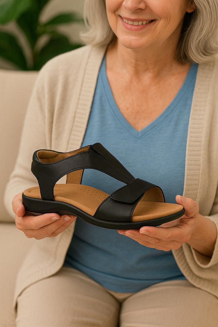 Ergonomische Damensandalen mit orthopädischem Fußbett und rutschfester Sohle, ideal für schmerzlindernden Komfort.