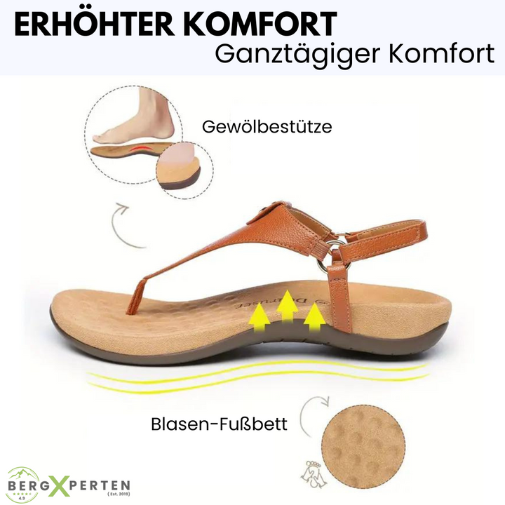 "Ergonomische Damensandalen, modernes Design, weiches Material, rutschfeste Sohle, fördert Fußgesundheit, stilvoll"