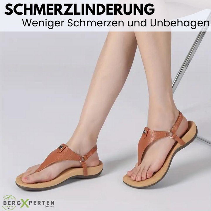"Ergonomische Damensandalen, modernes Design, weiches Material, rutschfeste Sohle, fördert Fußgesundheit, stilvoll"