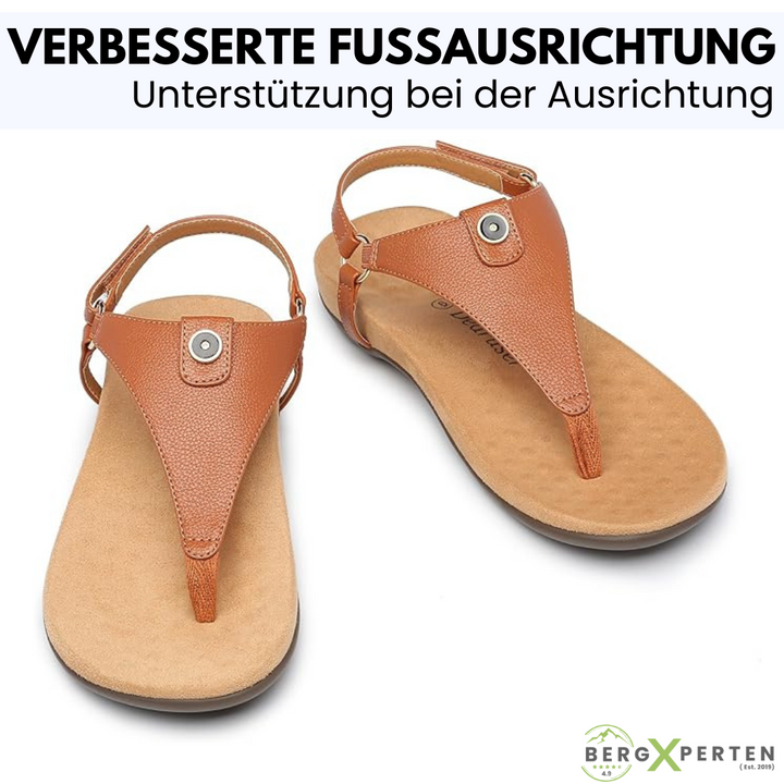 "Ergonomische Damensandalen, modernes Design, weiches Material, rutschfeste Sohle, fördert Fußgesundheit, stilvoll"