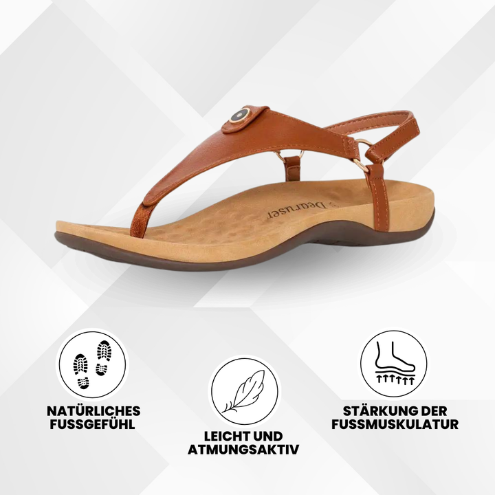 "Ergonomische Damensandalen, modernes Design, weiches Material, rutschfeste Sohle, fördert Fußgesundheit, stilvoll"